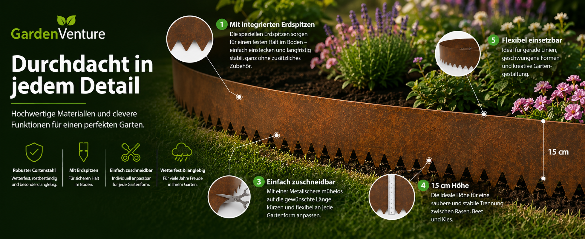 Rasenkante aus Cortenstahl – Perfekte Beetabgrenzung für Ihren Garten